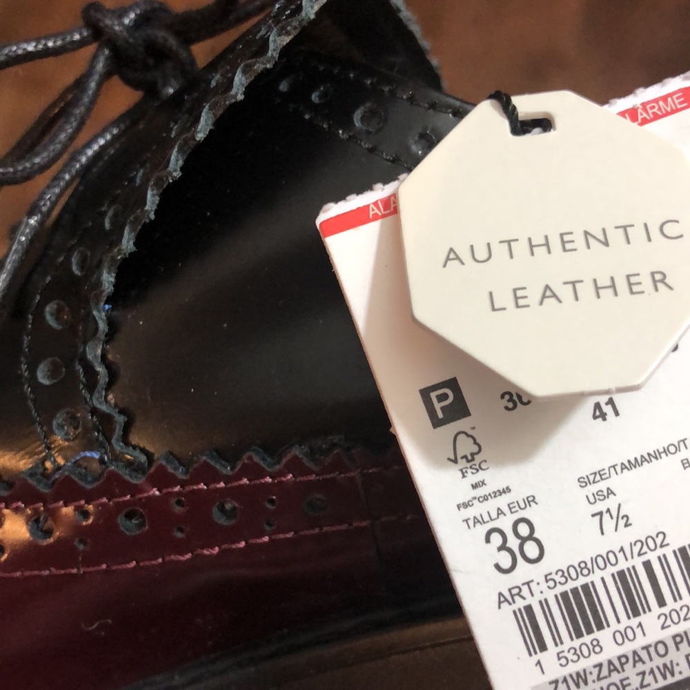 LAST NWT ZARA REAL LEATHER OXBLOOD WINGTIP BROGUES POINTED TOE - Picture 10 of 11